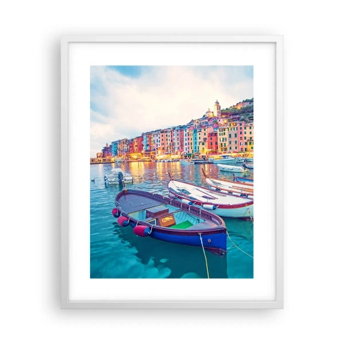 Poster în ramă albă - O seară plină de culoare în port - 40x50 cm