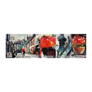 Mostră tapet Premium Canvas - Ploaie pentru doi - Oraș, Arhitectură, Oras vechi - 100x30 cm