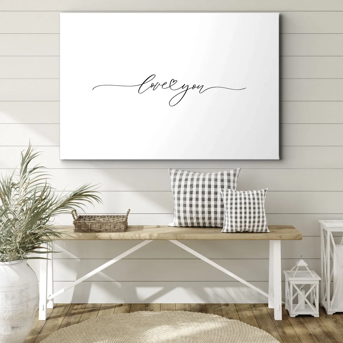 Tablou pe pânză Canvas - Inscripția „Te iubesc” într-un font elegant - 70x50cm - Negru pe alb - Decorațiune modernă pentru perete pentru living și dormitor ARTTOR