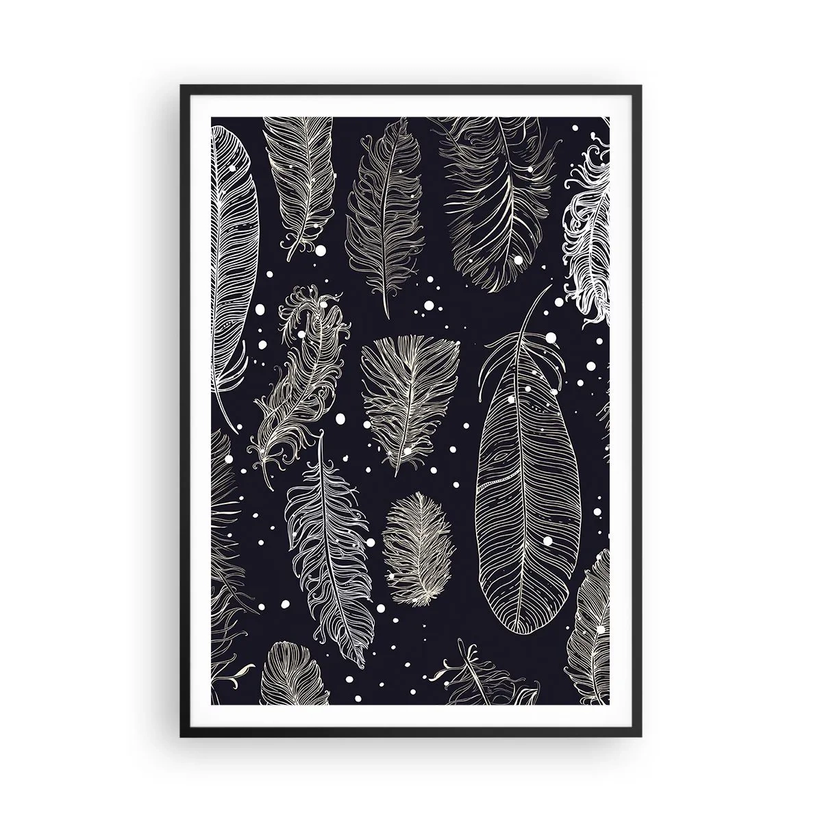 Poster în ramă neagră - Dantelă cu pene - 70x100 cm