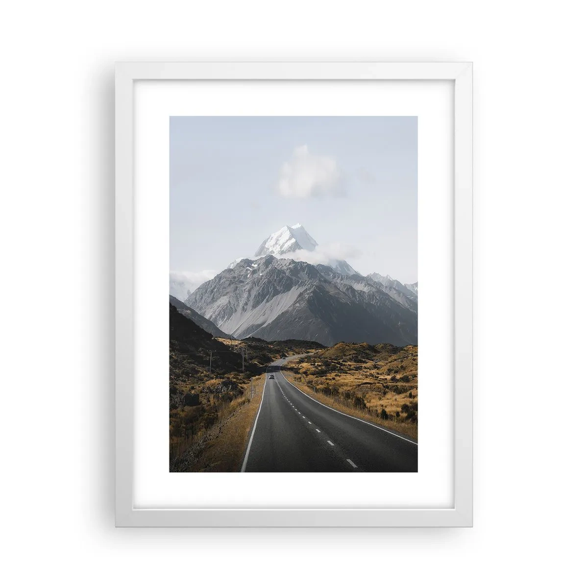 Poster în ramă albă - Drumul spre inima munților - 30x40 cm