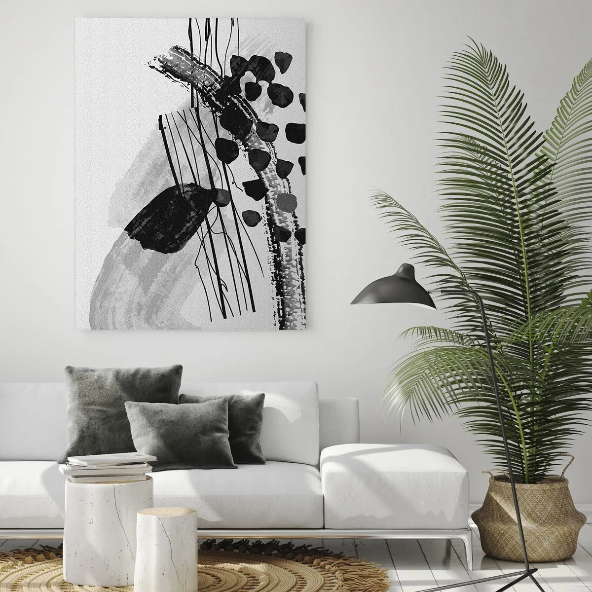 Tablou pe sticlă - Abstracție organică în negru și alb - 50x70 cm