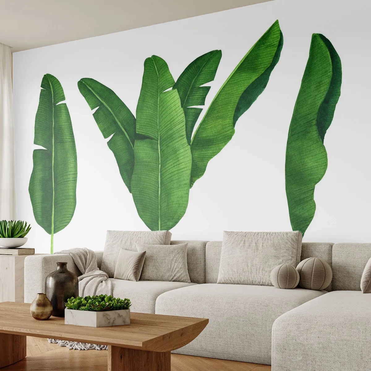 Tapet Premium Sand - Simetrie verde - Frunza de banana, Tropical, Stilul botanic - 100x70 cm