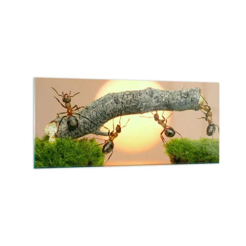 Tablou pe sticlă - Cooperare veselă - 120x50 cm