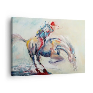Tablou pe pânză Canvas - O imagine dinamică a unui cal într-un stil artistic abstract. - 70x50cm - Ai grijă, să zburăm - Decorațiune modernă pentru perete pentru living și dormitor ARTTOR