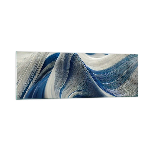 Tablou pe sticlă - Fluiditate de albastru și alb - 90x30 cm