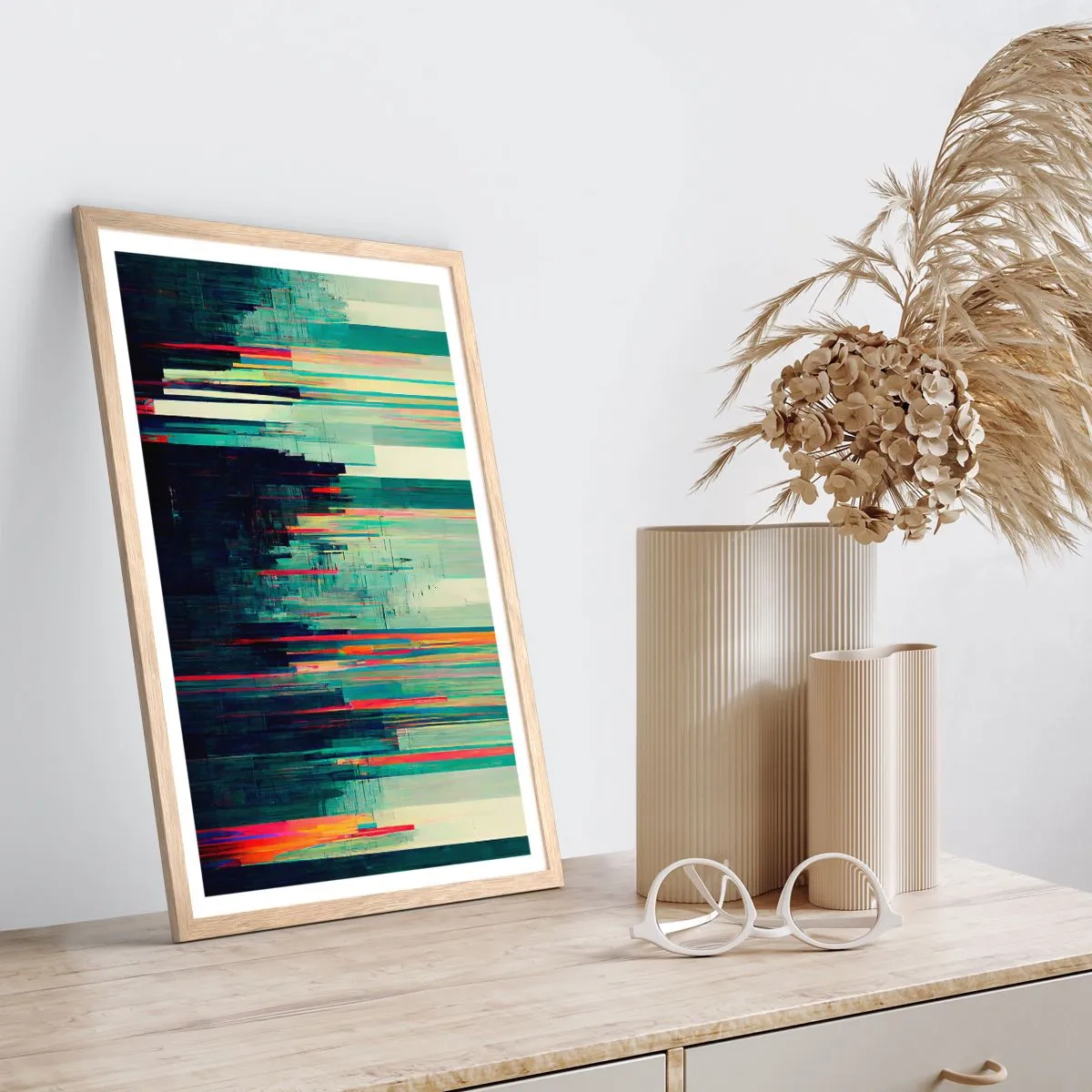 Poster în ramă de stejar deschis - Oraș futurist - 70x100 cm