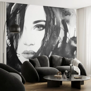 Tapet Autoadeziv Deluxe Sticker - Studiu unei dame în alb și negru - Abstracția, Chipul de femeie, Portret - 350x256 cm