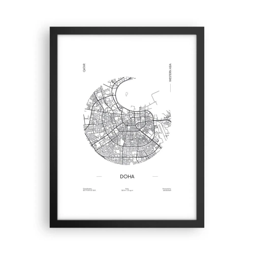 Poster în ramă neagră - Anatomia orașului Doha - 30x40 cm