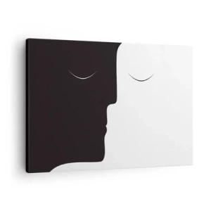 Tablou pe pânză Canvas - O siluetă minimalistă a două fețe în culori contrastante. - 70x50cm - Unitatea contrariilor - Decorațiune modernă pentru perete pentru living și dormitor ARTTOR