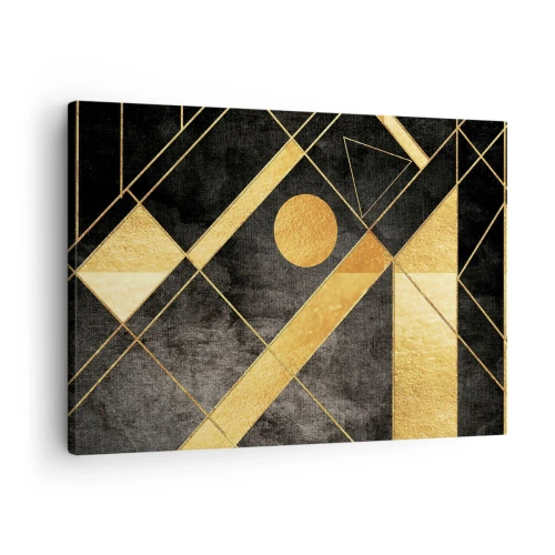 Tablou pe pânză Canvas - Forme geometrice în tonuri de auriu și negru - 70x50cm - Soarele deșertului - Decorațiune modernă pentru perete pentru living și dormitor ARTTOR