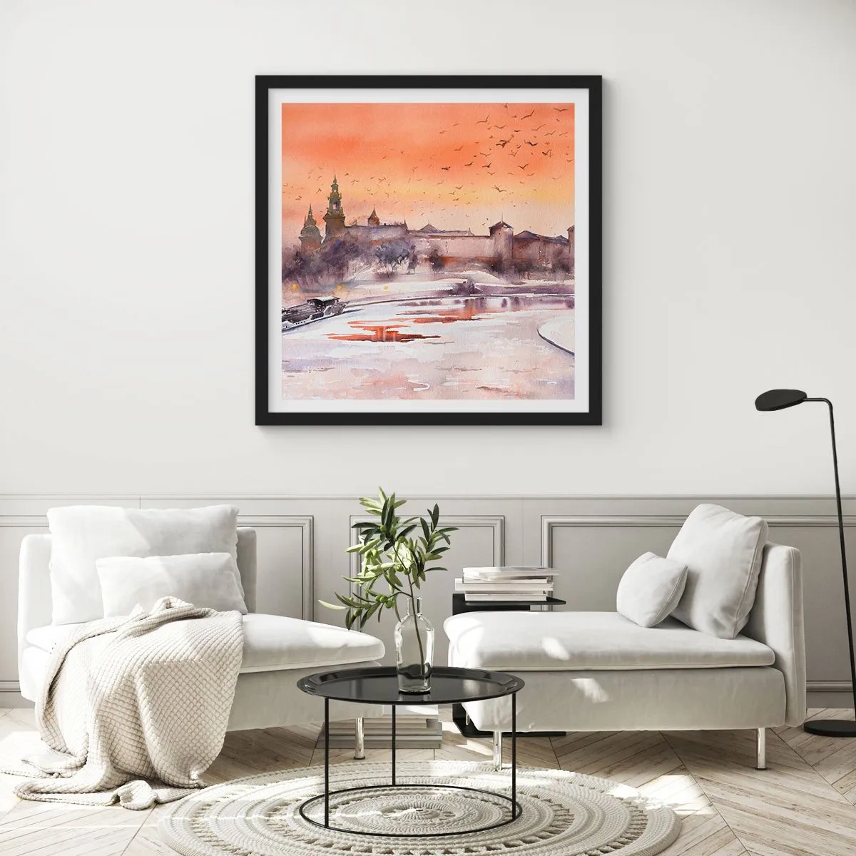 Poster în ramă neagră - Apus de soare regal - 30x30 cm