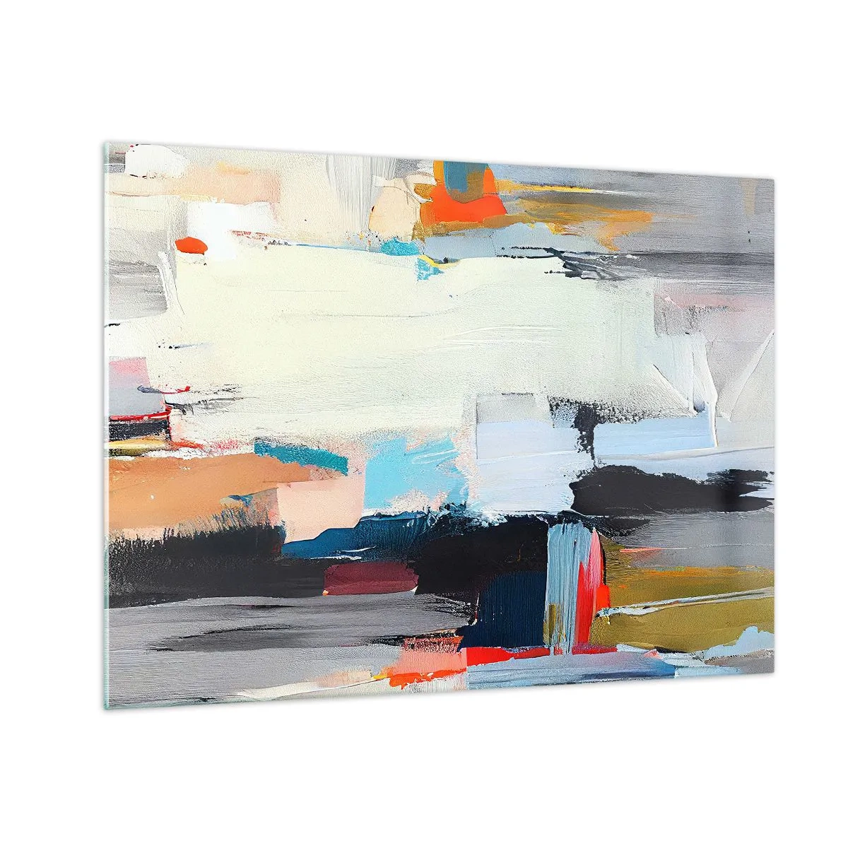 Tablou pe sticlă - Compoziție abstractă cu pete și linii colorate - 70x50cm - Există o metodă? - Decorațiune modernă pentru perete pentru living și dormitor ARTTOR