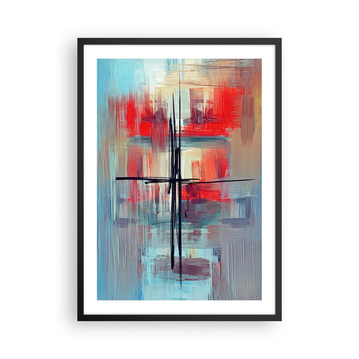 Poster în ramă neagră - Compoziție abstractă în culori dinamice - 50x70cm - Peisaj dintr-o dimensiune necunoscută - Decorațiune modernă pentru perete pentru living și dormitor ARTTOR
