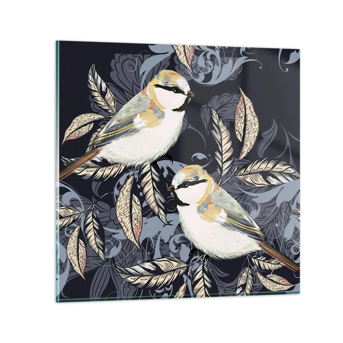 Tablou pe sticlă - Ciripirile galben-albastru - 40x40 cm