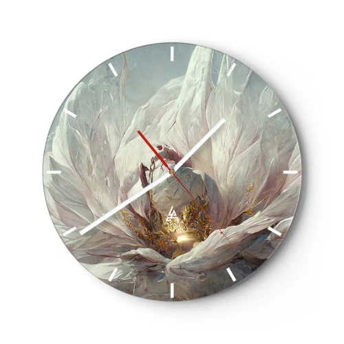 Ceas de perete - Ceas pe sticlă - O floare lată în tonuri deschise cu un centru lucios - 30x30cm - Înflorește o dată la o sută de ani - Decorațiune modernă pentru perete pentru living, bucătărie și dormitor ARTTOR