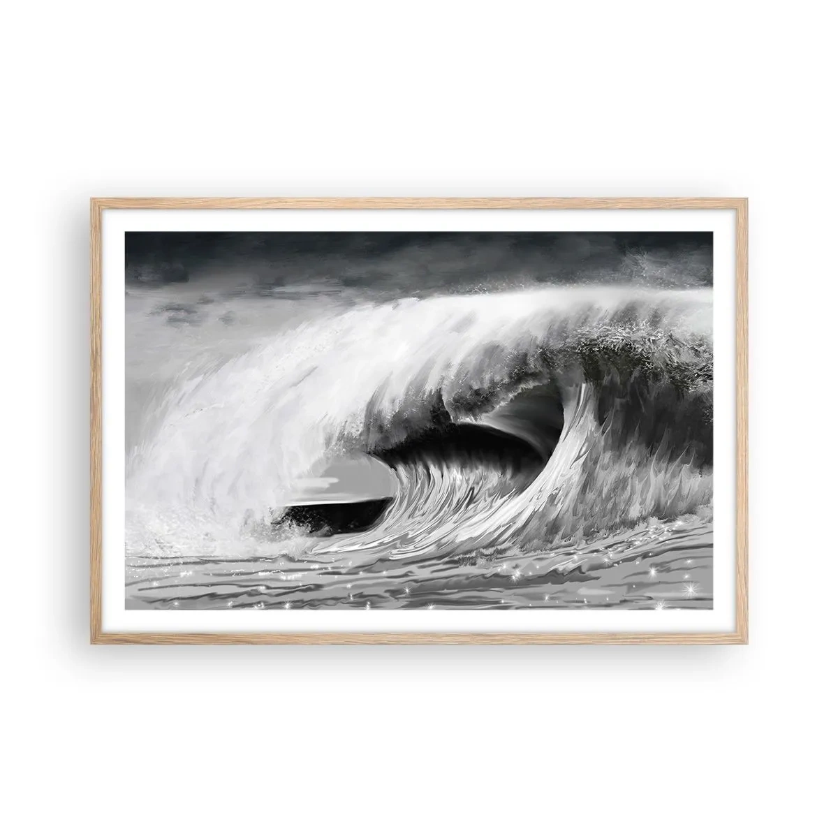 Poster în ramă de stejar deschis - Mânia oceanului - 91x61 cm