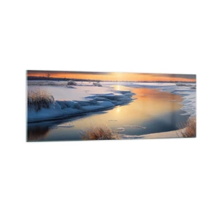 Tablou pe sticlă - Apus de soare pe timp de iarnă - 140x50 cm