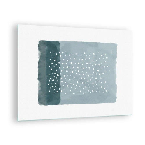 Tablou pe sticlă - O pictură abstractă în nuanțe de albastru cu puncte albe. - 70x50cm - Crescute pe albastru - Decorațiune modernă pentru perete pentru living și dormitor ARTTOR