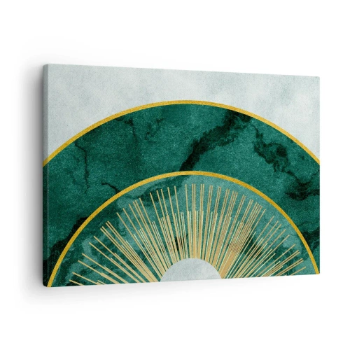 Tablou pe pânză Canvas - Model abstract cu cercuri în culorile smarald și auriu. - 70x50cm - Un alt sistem solar - Decorațiune modernă pentru perete pentru living și dormitor ARTTOR