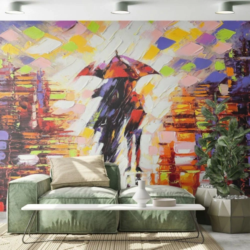 Tapet Premium Sand - Împreună prin noapte și ploaie - Abstracția, Cuplu îndrăgostit, Plimbare in ploaie - 100x70 cm