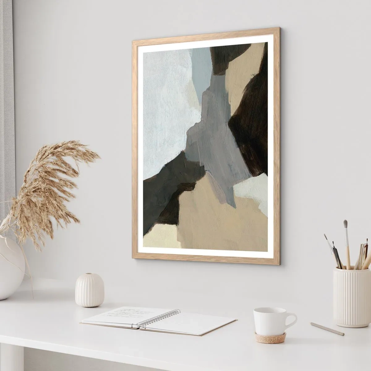 Poster în ramă de stejar deschis - Abstracție: despărțirile griului - 61x91 cm