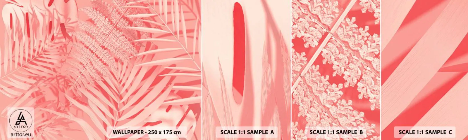 Mostră tapet autocolant Deluxe Sticker - Conceptul roz - Abstracția, Frunza de palmier, Grafică - 100x30 cm