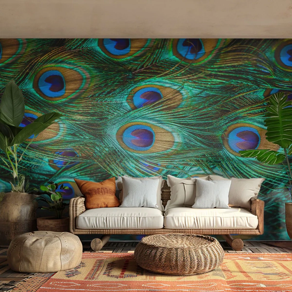 Tapet Premium Canvas - O privire cu ochi de păun - Abstracția, Pene de păun, Pană de pasăre - 350x256 cm