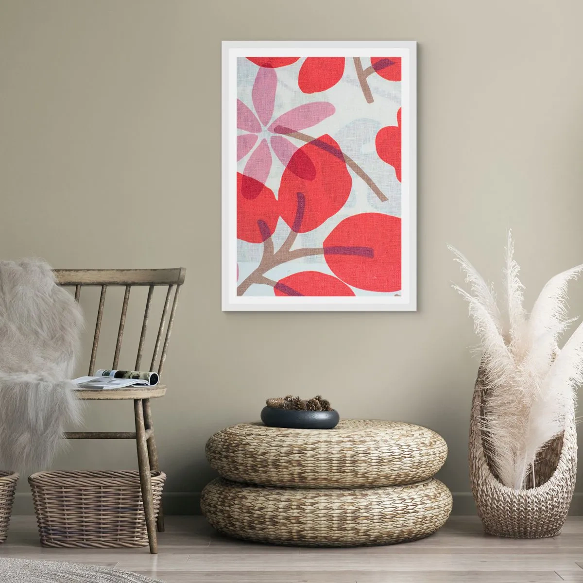 Poster în ramă albă - Aranjament floral în roz - 70x100 cm