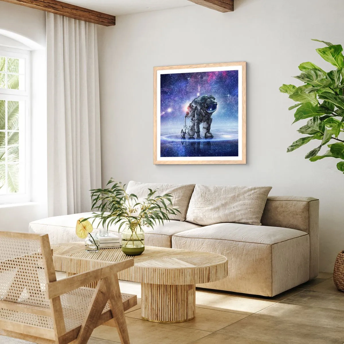 Poster în ramă de stejar deschis - Cerul înstelat de deasupra mea - 50x50 cm