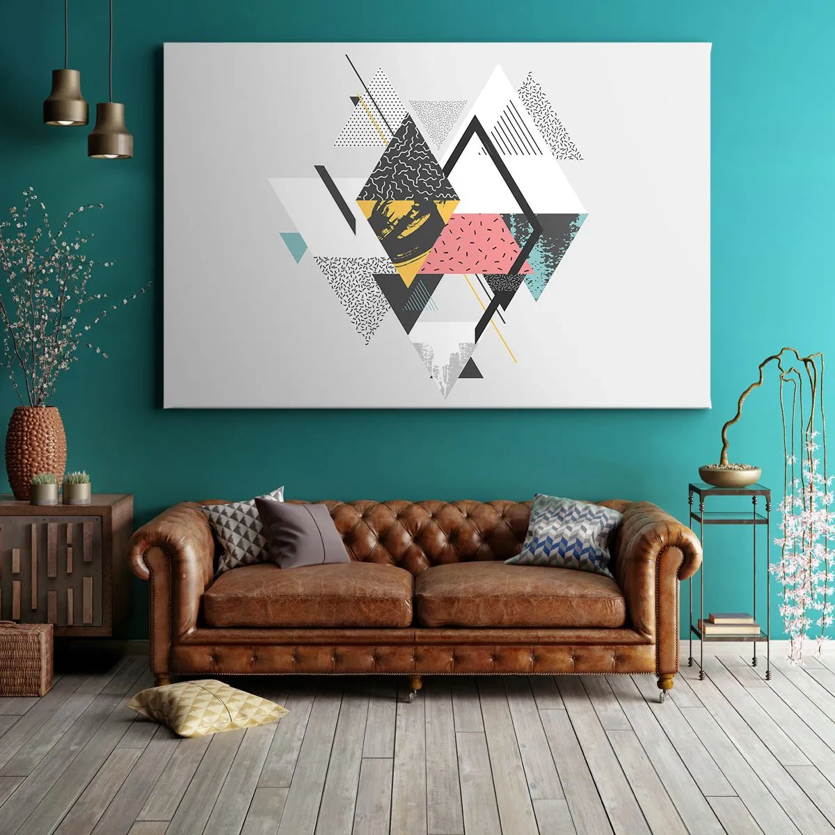 Tablou pe pânză Canvas - Modele geometrice pe un fundal deschis - 70x50cm - Variația triunghiului și a rombului - Decorațiune modernă pentru perete pentru living și dormitor ARTTOR