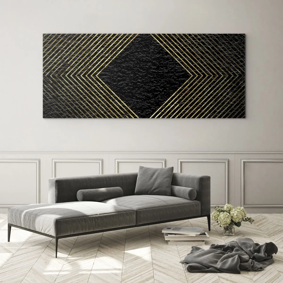Tablou pe sticlă - Geometrie în stil glamour - 90x30 cm