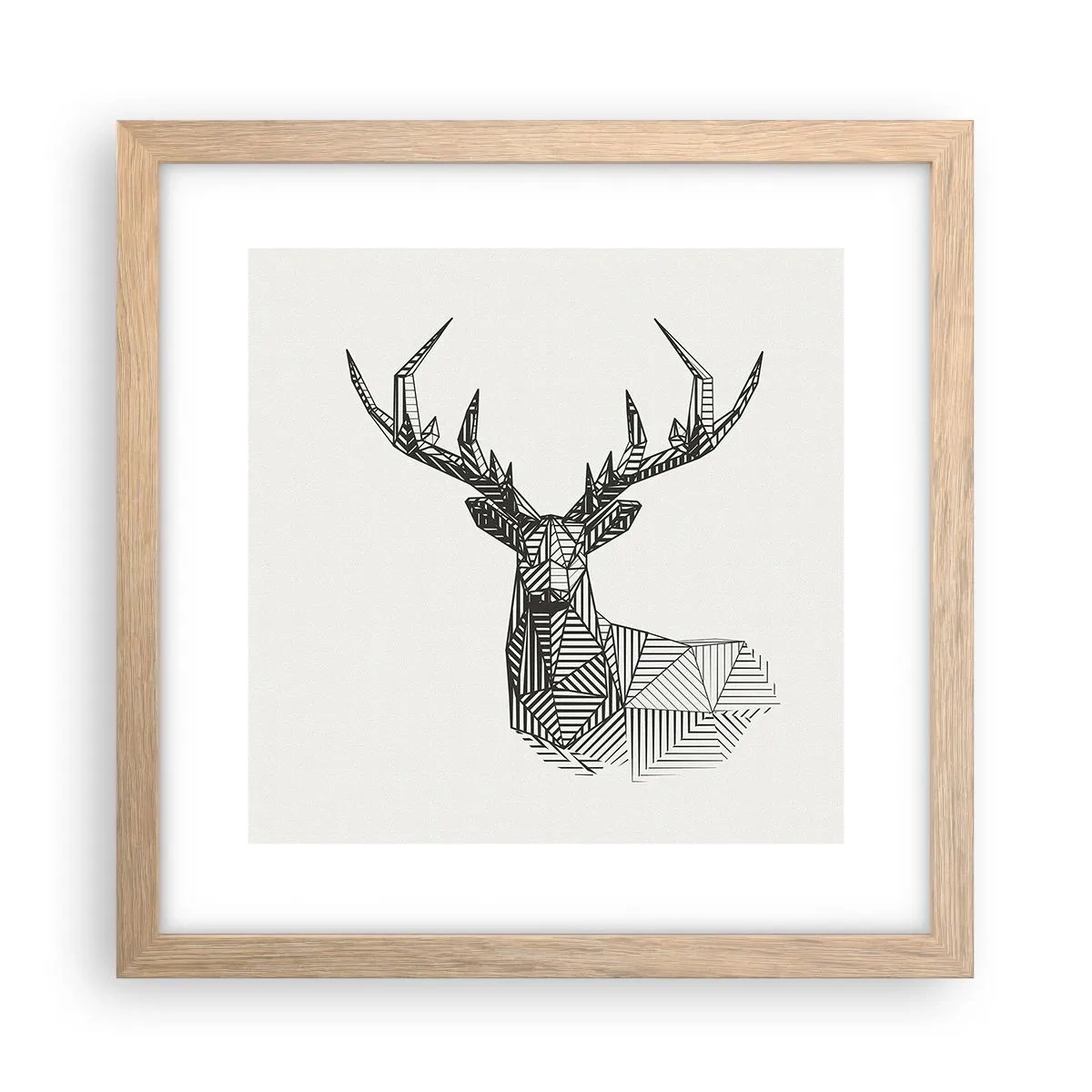 Poster în ramă de stejar deschis - Cerb în stil cubist - 30x30 cm