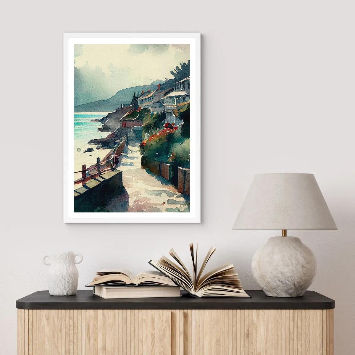 Poster în ramă albă - Orășel mediteraneean - 70x100 cm