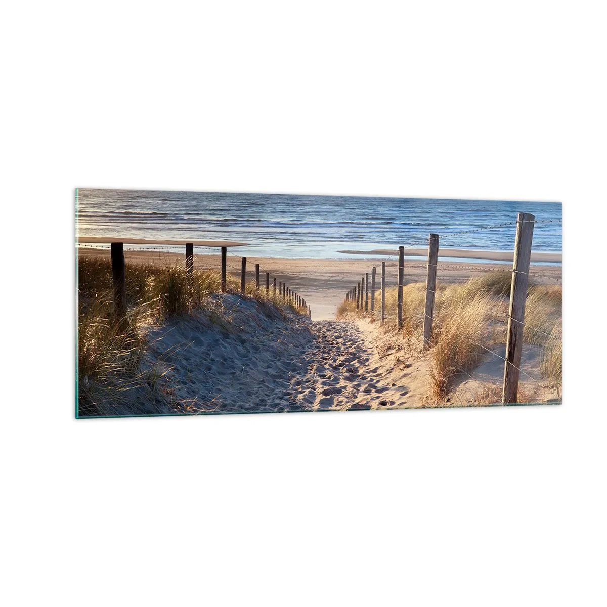 Tablou pe sticlă - Zumzet de mare, o plajă sălbatică printre ierburi... - 100x40 cm