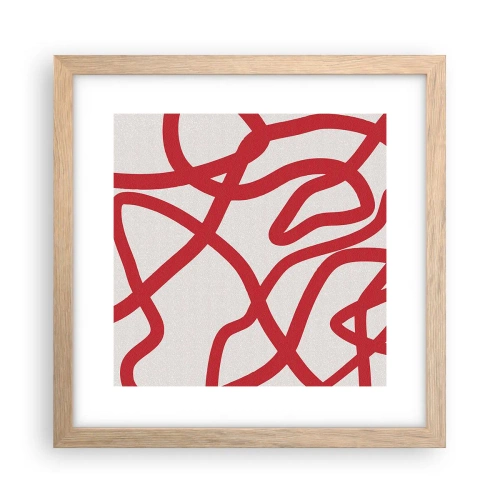 Poster în ramă de stejar deschis - Roșu pe alb - 30x30 cm