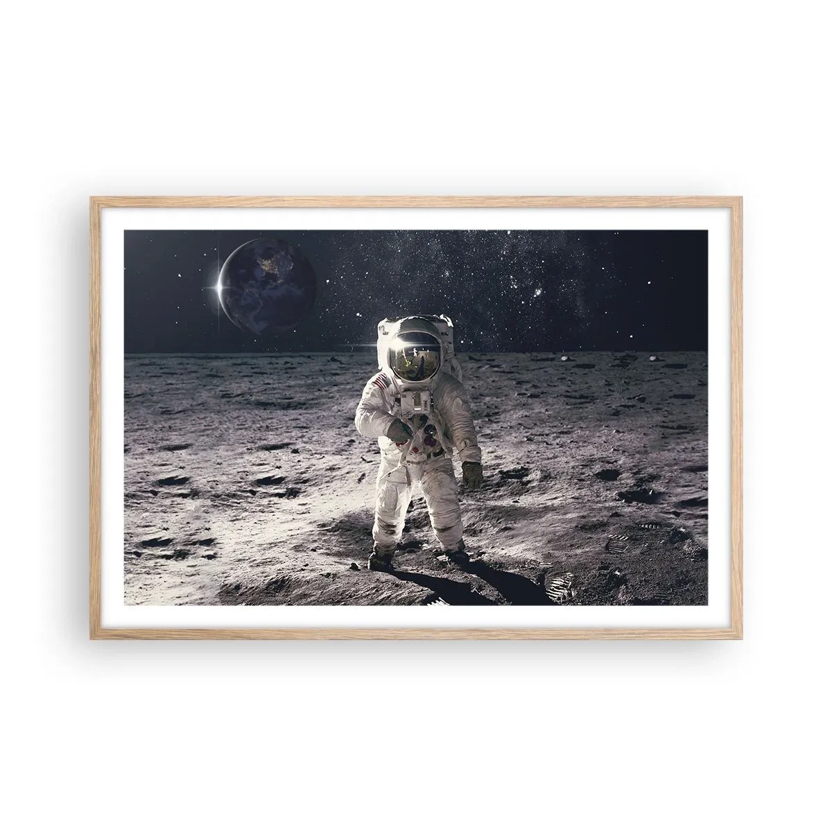 Poster în ramă de stejar deschis - Salutări de pe Lună - 91x61 cm