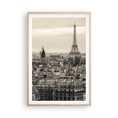 Poster în ramă de stejar deschis - Deasupra acoperișurilor Parisului - 61x91 cm