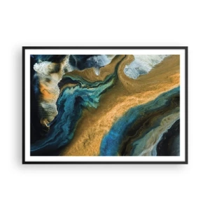 Poster în ramă neagră - Albastru - galben - influență reciprocă - 100x70 cm