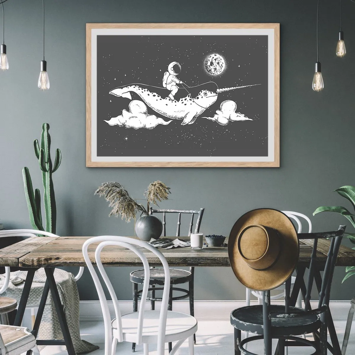 Poster în ramă de stejar deschis - Cavalerul Spațial - 40x30 cm