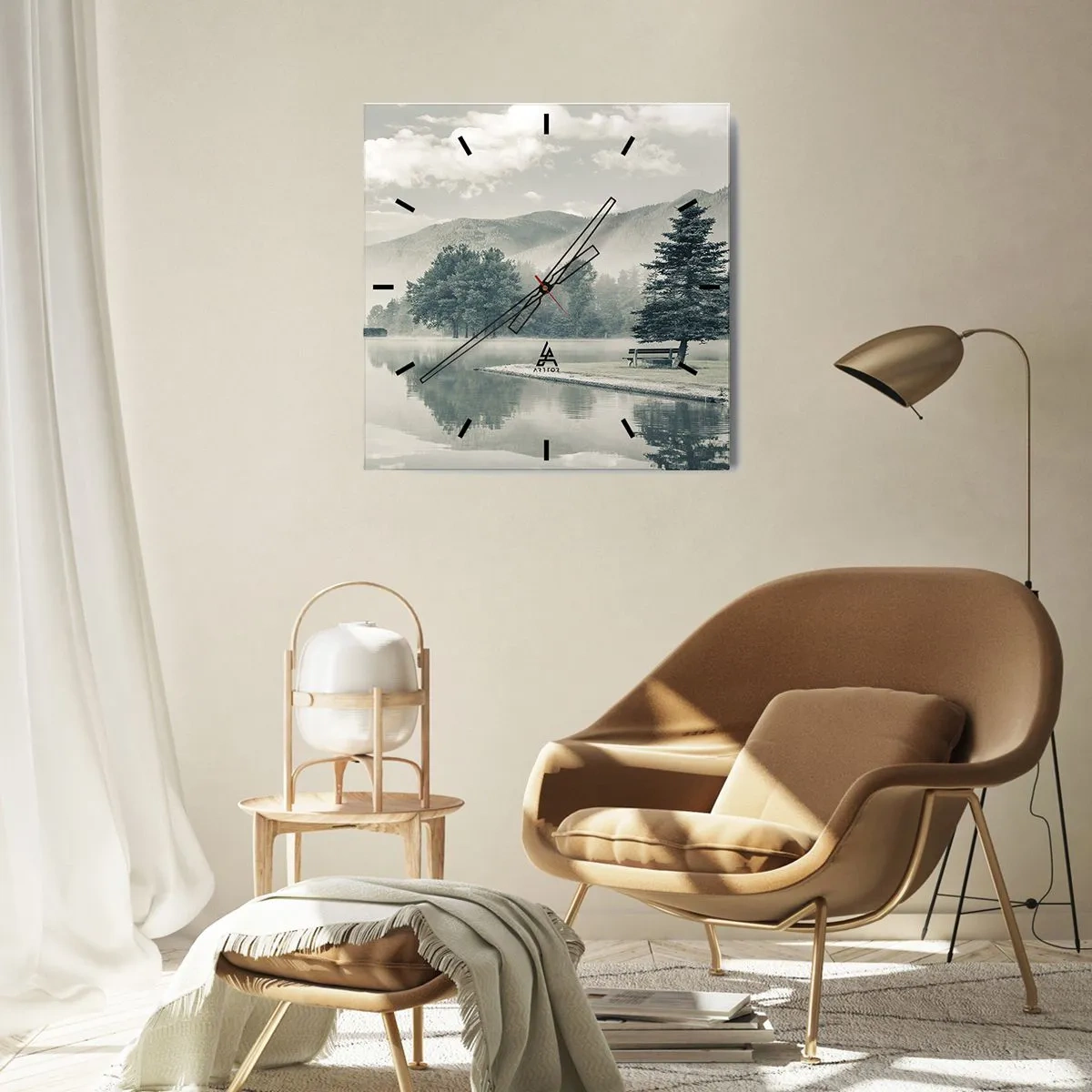 Ceas de perete - Ceas pe sticlă - Lacul încă doarme - 40x40 cm