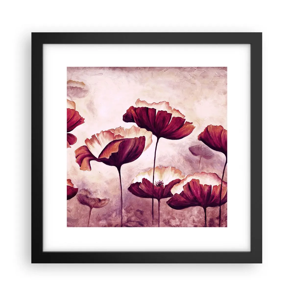 Poster în ramă neagră - Fulgi roșii și albi - 30x30 cm