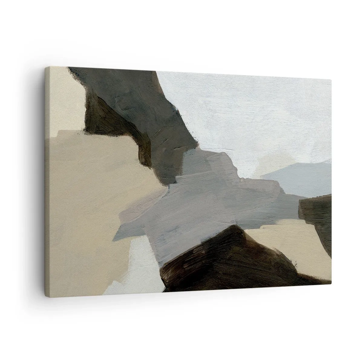 Tablou pe pânză Canvas - Forme abstracte în nuanțe de bej, maro și gri - 70x50cm - Abstracție: despărțirile griului - Decorațiune modernă pentru perete pentru living și dormitor ARTTOR
