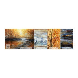 Mostră tapet autocolant Deluxe Sticker - Pârâul de aur - Peisaj, pârâu de munte, pădure - 100x30 cm