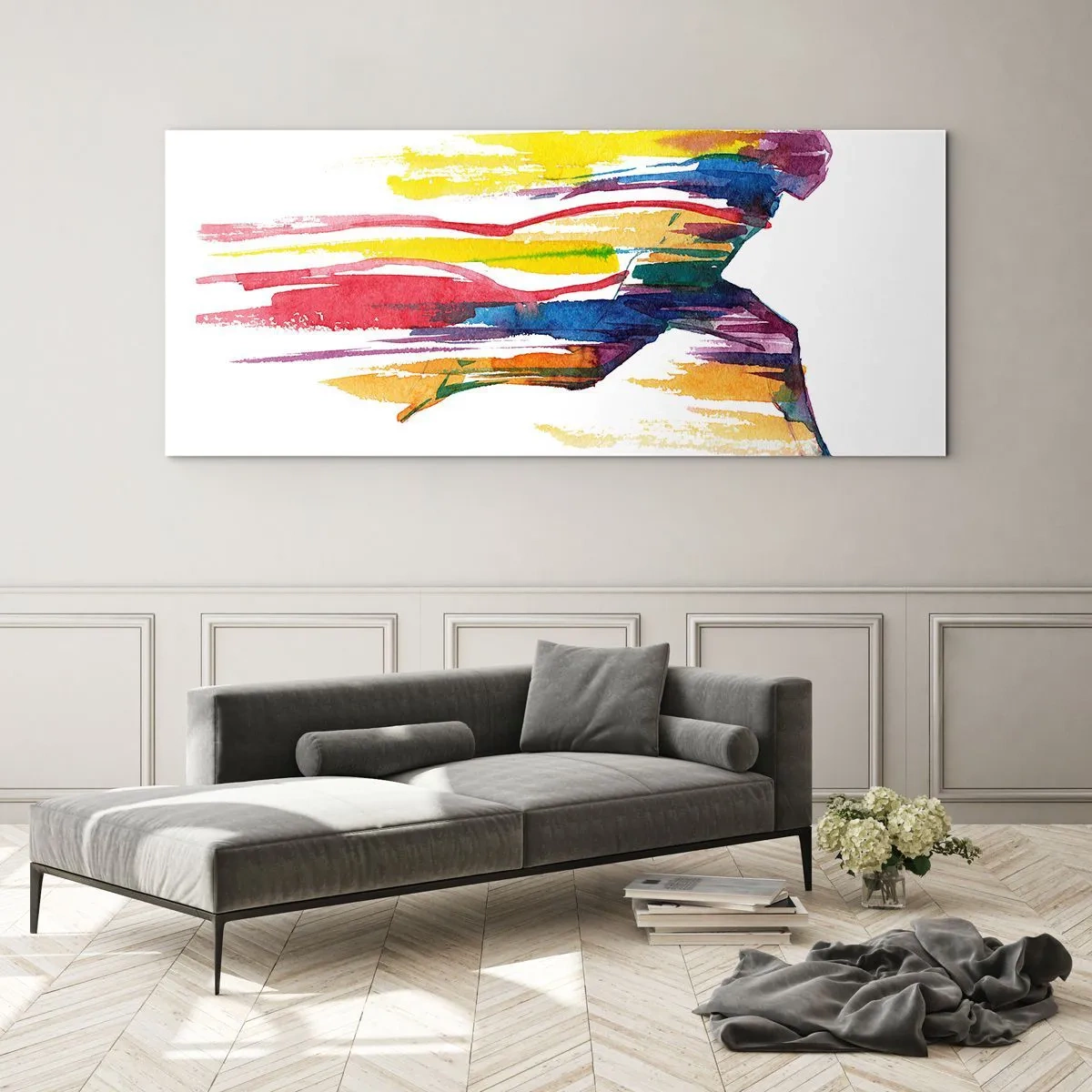 Tablou pe sticlă - Alergând peste curcubeu - 100x40 cm