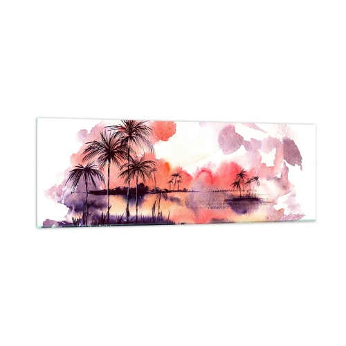 Tablou pe sticlă - Liniștea tropicelor în roșu - 90x30 cm