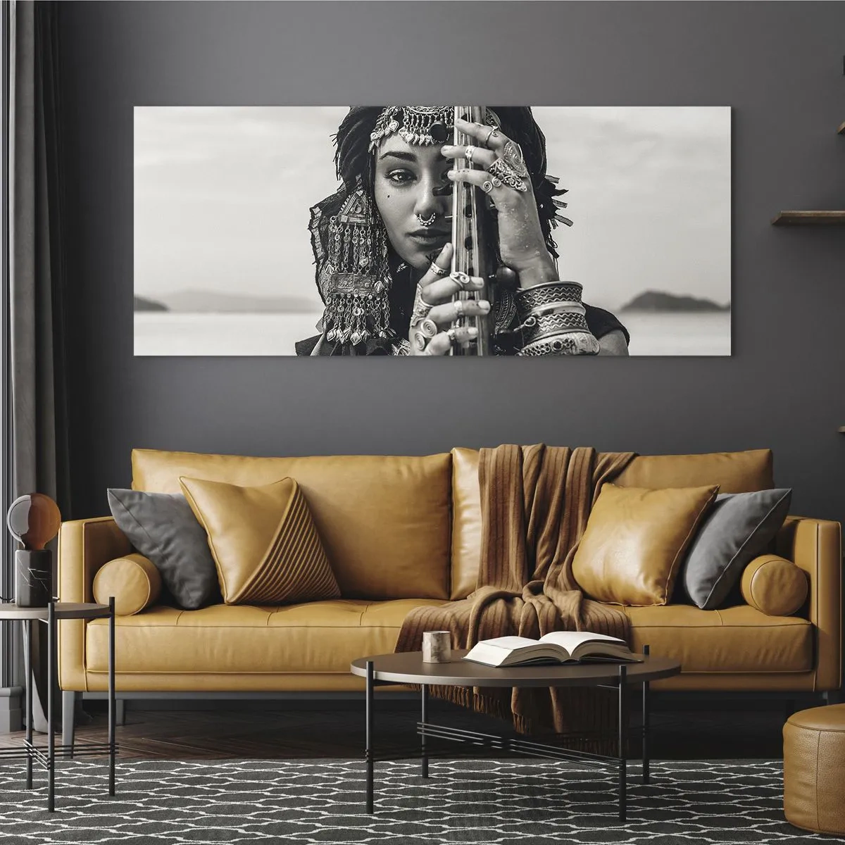 Tablou pe sticlă - Muzica orientală în sine - 100x40 cm
