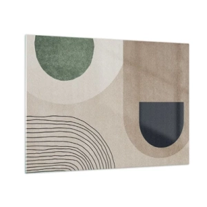 Tablou pe sticlă - Figuri geometrice abstracte în culori discrete - 70x50cm - Blândețea ovalului - Decorațiune modernă pentru perete pentru living și dormitor ARTTOR
