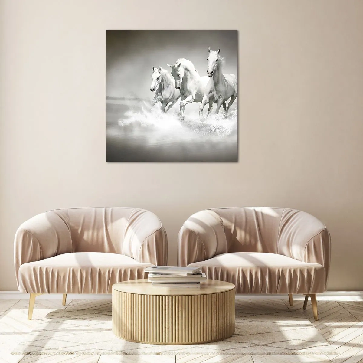 Tablou pe sticlă - Nebunie albă - 70x70 cm