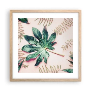 Poster în ramă de stejar deschis - Studiu de verdeață pe un fundal roz - 40x40 cm